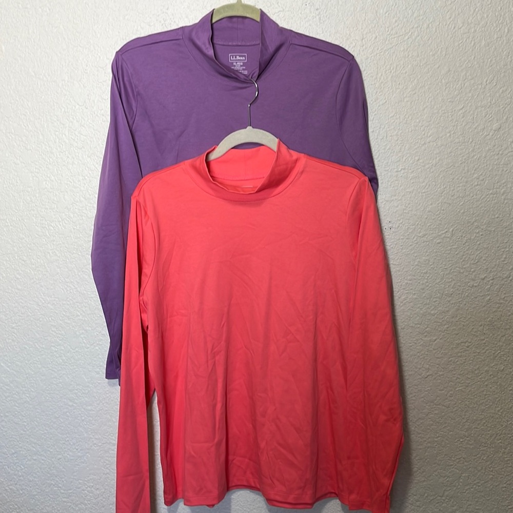 L.L.Bean Women's Cowl Neck Shirts. Purple & Orange. NWOT. Lot Of 2. Size XL Reg.